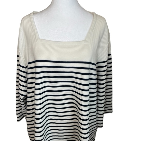 J Jill We Ottoman Square Neck Top Navy Stripe 4X Nautical Coastal Vacation NWT - Picture 3 of 12